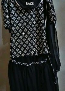 Black Embroided Kurti With Garara &amp; Dupatta Set