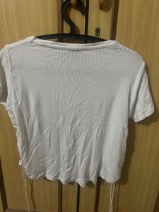 White Ribbed Crop Top- M