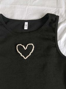 Tank Top :Heart Embroidered
