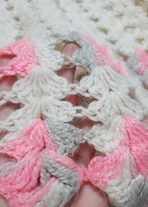 Cute Pink And White Woolen Handmade Frock