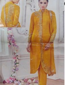 Designer Applique Work Mustard Pakistani Suit Set