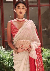 Elegant Pink &amp; White Saree