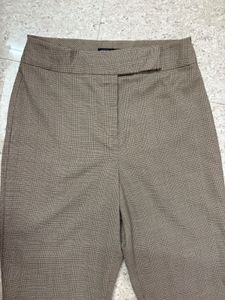High Waist Beige Checked Formal Pants