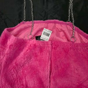 Pink Fuzzy Chain Strap Top