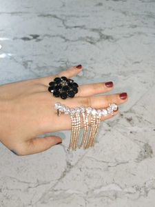 Black Stone Ring And Cuff Earrings