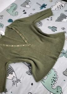 Olive Green Ribbed Button-Front Top
