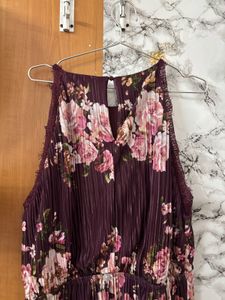 Vero Moda Burgundy Floral Pleated Mini Dress
