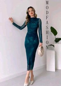 MOD APPARELS ELEGANTMESH LONG SLEEVE BODYCON DRESS