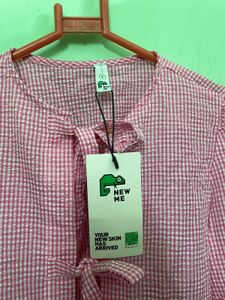 Newme Pink Gingham Tie-Front Blouse