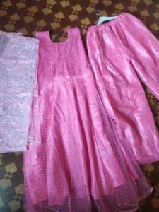 Beautiful Pink Long Kurti With Plazo Dupatta 💗