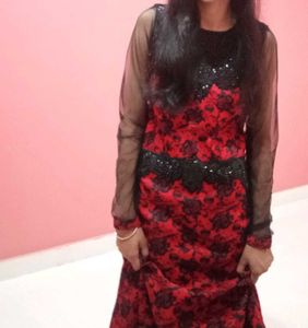Beautiful Red N Black Chanderi Gown