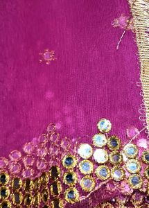 Pink Mirror Work Dupatta &amp; Headpiece
