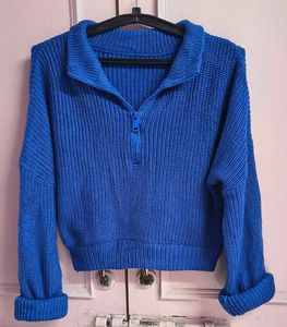Blue Knit Half-Zip Sweater