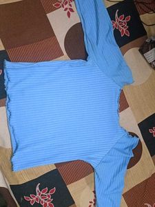Blue Ribbed Long Sleeve Top