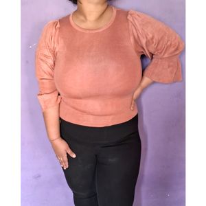 Peach Baloon Slevees Woolean Top