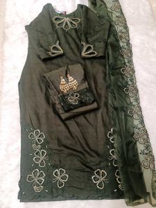 Elegant Olive Green Embellished Suit