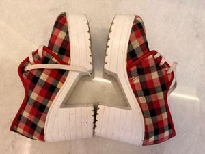 Red Plaid block heel Platform Shoes