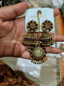 Gorgeous Gold & Maroon Indian Jewelry Set
