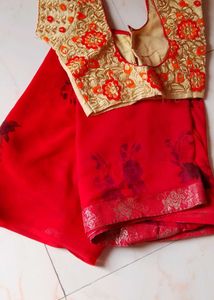Red Saree With Beautiful Blouse