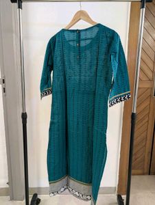 Teal Kurta with Ornate Baroque Print