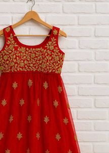 Red Embroidered Girls Dress