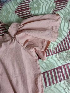 Pink Puff Sleeve Top With Green shirt Combo
