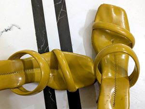 Mustard Yellow Strappy Heeled Wedges.