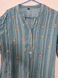 Striped Embroidered Kurta Dress