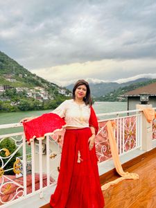 Red Flared Cotton Skirt