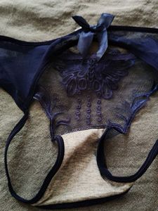 Navy Blue Butterfly Lingerie With Open A**
