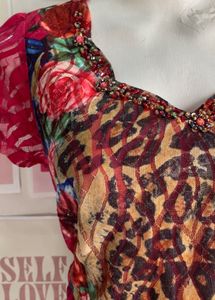 Y2K Chettah Print Kurti , Collar-full Beaded
