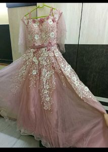 Dusty Rose Floral Applique Tulle Gown