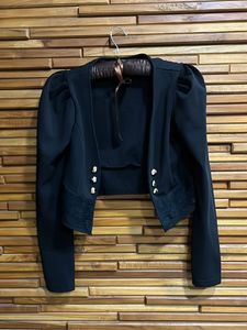 Puffed Sleeve Bolero Jacket With Lace Detail