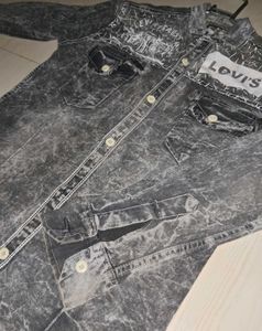 Grey Levy Logo Denim Jacket For Men