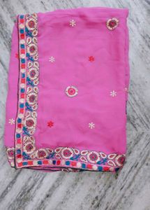 Elegant Pink Saree(no blouse)