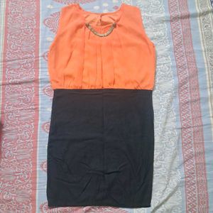 Chic Orange &amp; Black Bodycon Dress