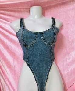 Denim Strechable Corset Bodysuit