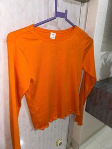 Orange Ribbed Long Sleeve Top