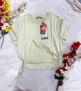 Light Green Drawstring Crop Top