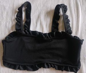 Cute Black Ruffle Bikini Top
