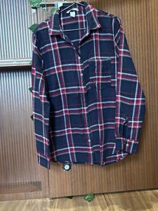 Women Red &amp; Navy Plaid Flannel Shirt