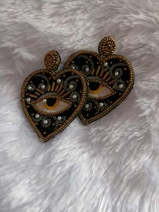 Beaded Evil Eye Black Earrings