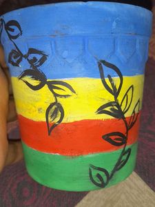 Hand-Painted Striped Plant Pot