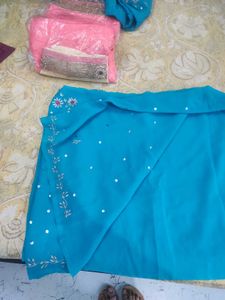 Beautiful Color Saree With Heavy Silver Work