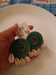 Green Boho Shell Earrings