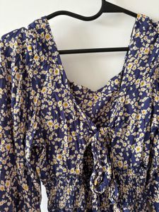 Blue Floral Backless Dress