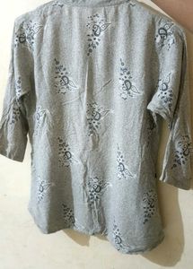 Gray Floral Button-Up Top