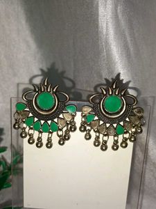 Green &amp; Silver Statement Earrings