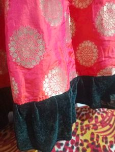 Elegant Embroidered Velvet &amp; Silk Dress