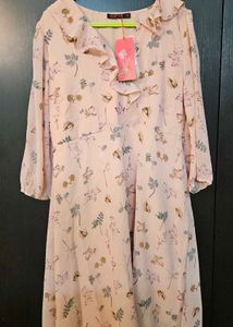 Peach Pink Flared Knee Length Dress